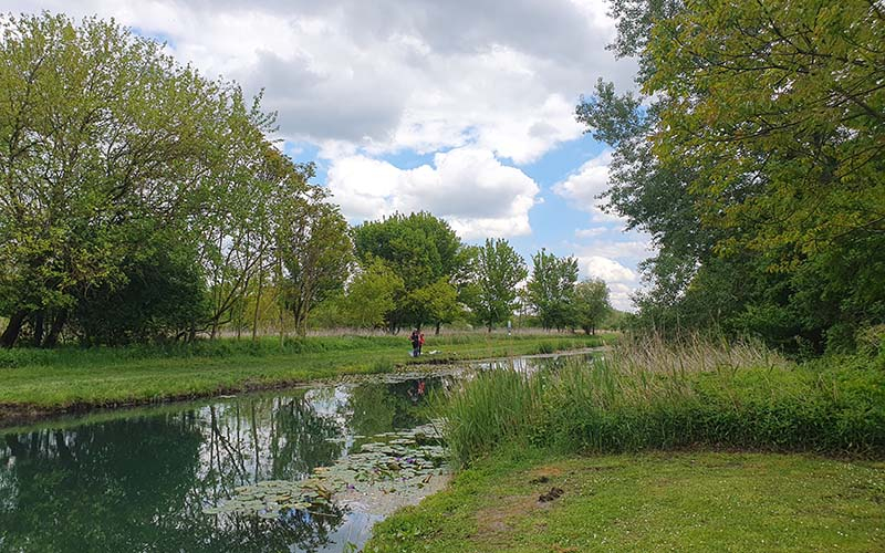 Hinter dem Hotel geht es hier entlang zum See