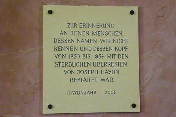 Gedenktafel in der Bergkirche in Eisenstadt