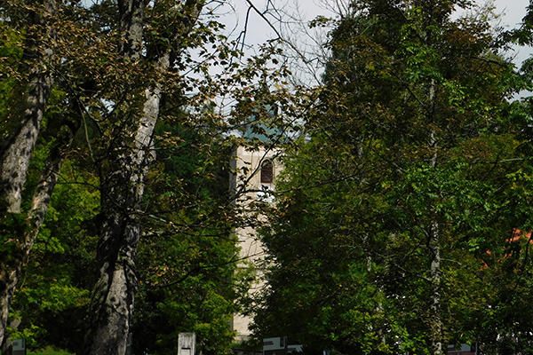 Die Pfarrkirche blinzelt durch die Bäume